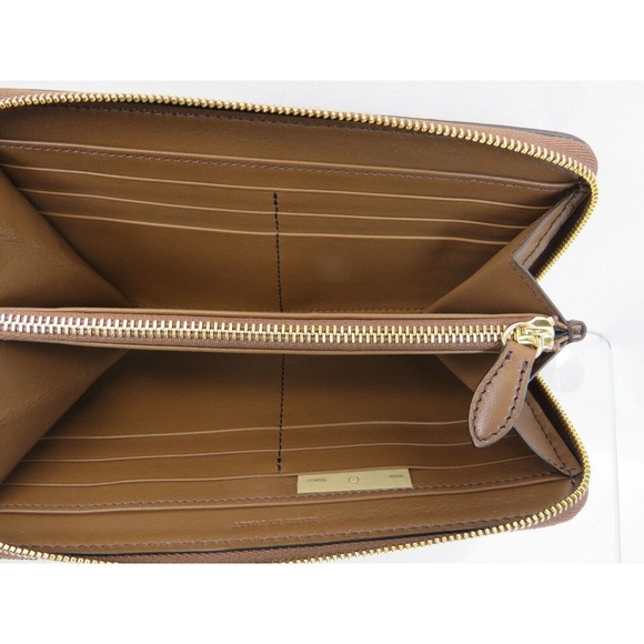 BURBERRY ELMORE BROWN HOUSE CHECK DERBY LEATHER ZIP AROUND LOGO CLUTCH WALLET - Picture 4 of 12